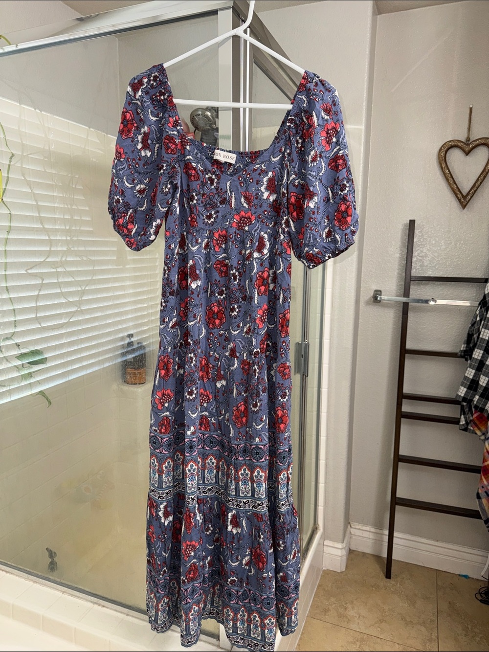 Knox Rose Blue Floral Maxi Dress with Red Accents
